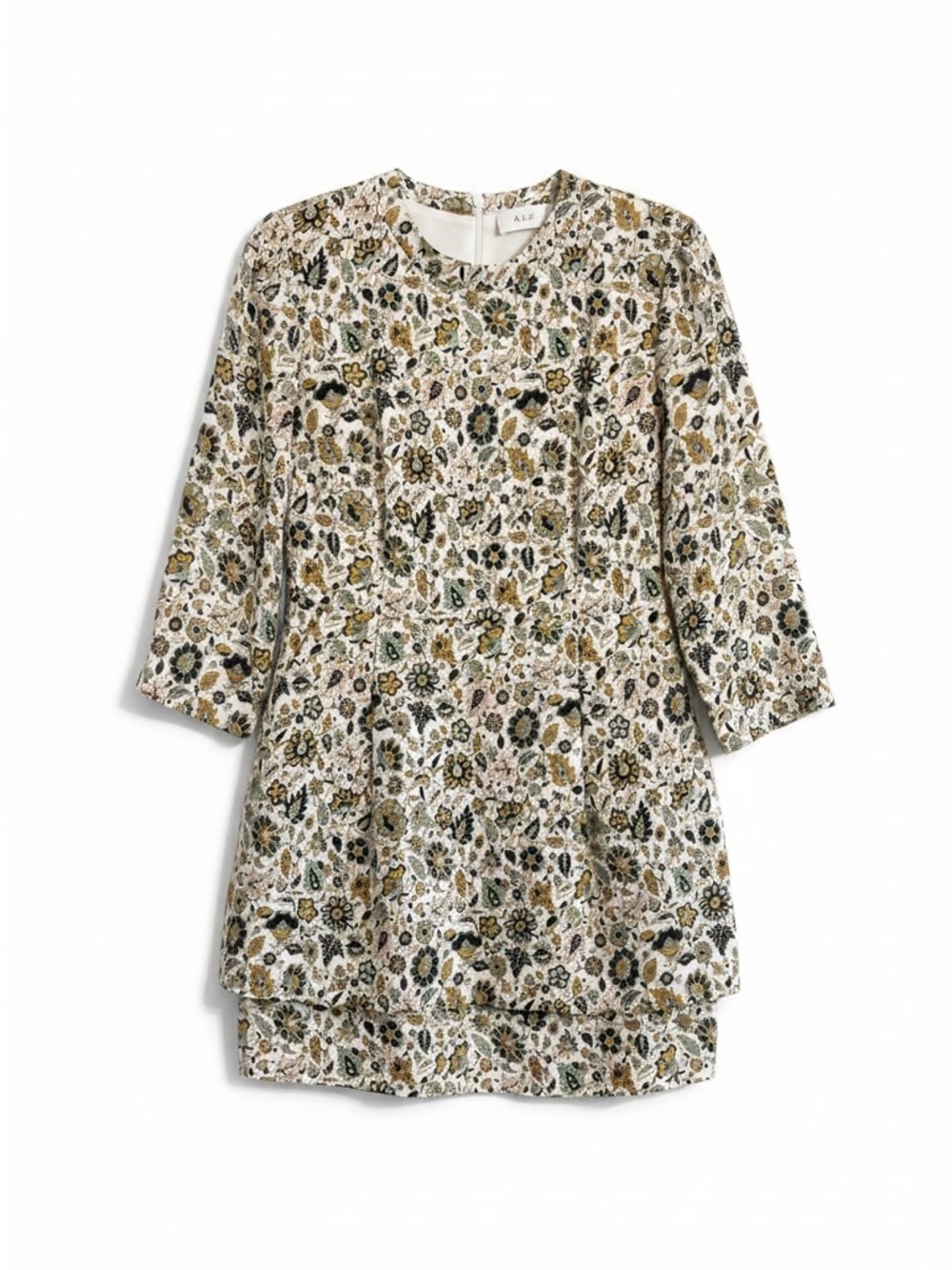 A.L.C. Floral Cream Mini Dress with Green and Gold Accents